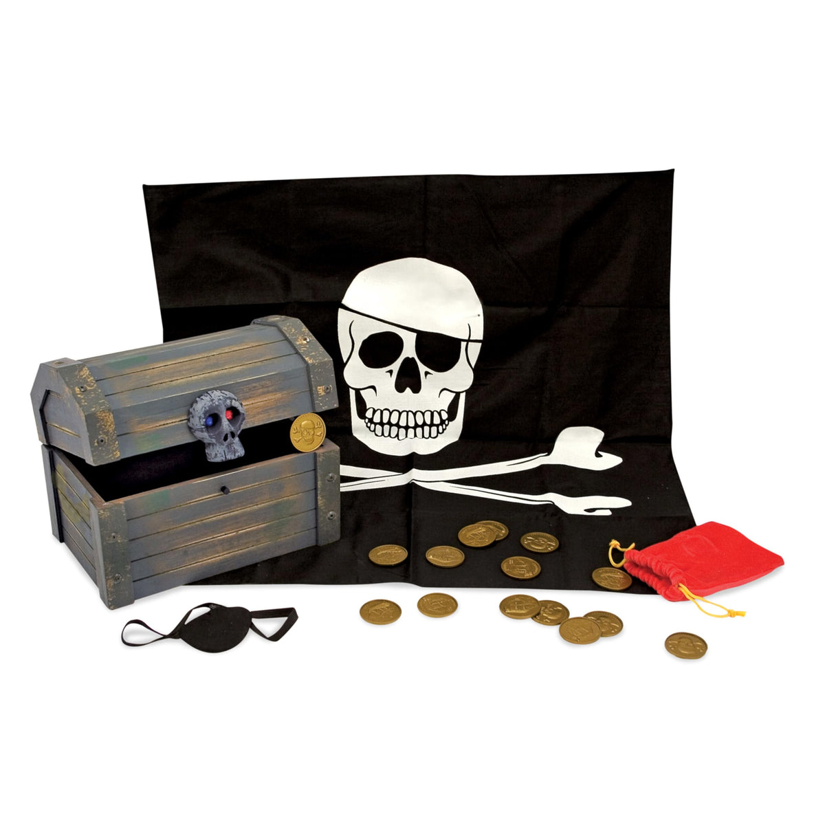 Melissa & Doug wooden pirate chest with sturdy construction for imaginative treasure hunts