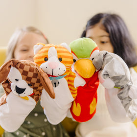 Melissa & Doug Playful Pets parrot hand puppet boosts imaginative dialogue during play.