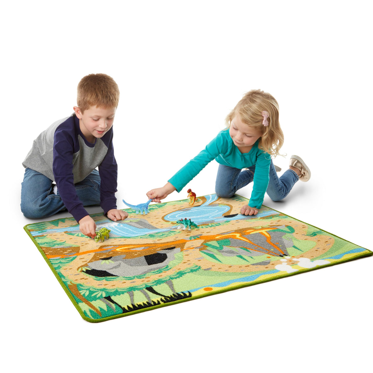 Melissa and Doug prehistoric rug river detail supports creative setups.