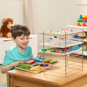 Melissa & Doug rack in use organizing wooden puzzles