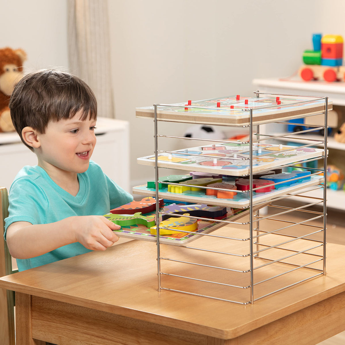 Melissa & Doug rack offers space-saving puzzle storage