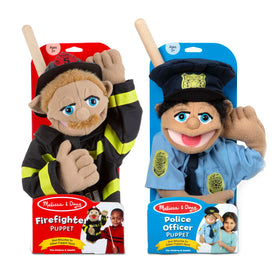 Melissa & Doug Rescue Puppet Set offers two hero puppets to spark cooperative play.