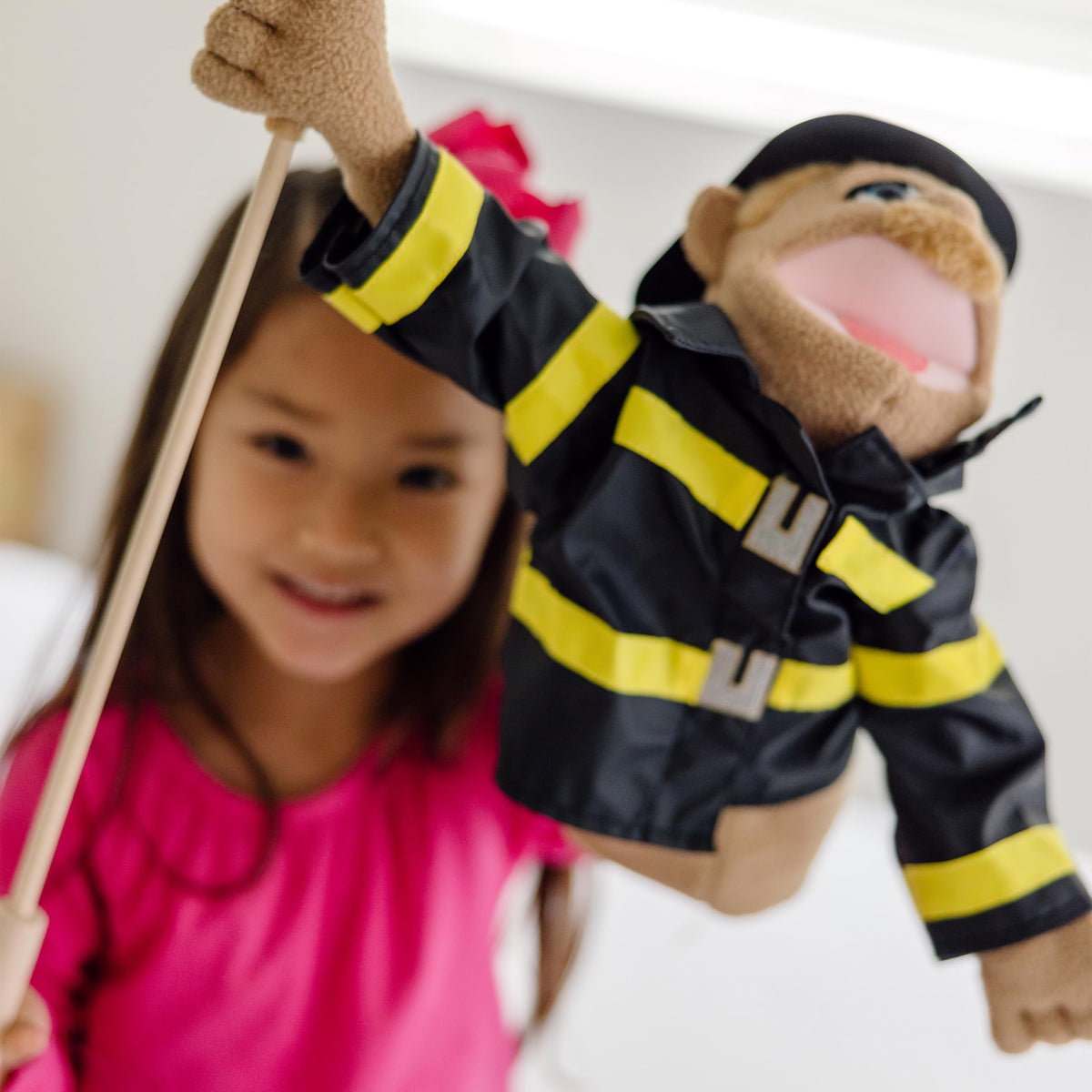 Melissa & Doug Rescue Puppet Set: Firefighter Chief Walter Blaze ready for action-packed play.