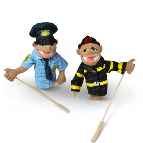 Melissa & Doug Rescue Puppet Set features removable clothing for dress-up storytelling.