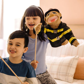 Melissa & Doug Rescue Puppet Set: detachable wooden rod enables dynamic two-handed gestures.