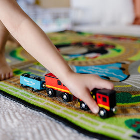 Melissa & Doug Round the Rails reinforced border binding prevents fraying