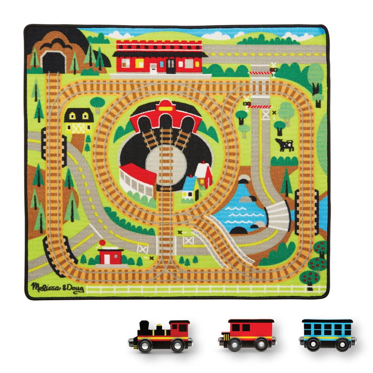 Melissa & Doug Round the Rails Train Rug with colorful tracks for imaginative play