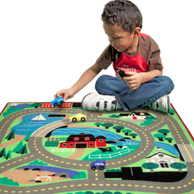 Melissa & Doug Round The Town Road Rug grocery-store-scene enables pretend shopping