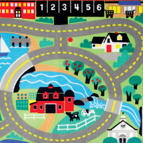 Round The Town Road Rug lakeshore-scene invites scenic pretend trips