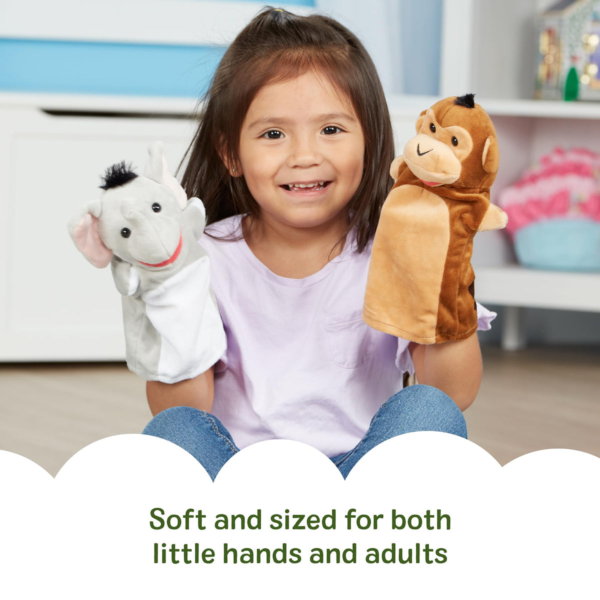 Melissa & Doug Safari Buddies giraffe puppet invites tall-tale storytelling and friendly interaction.