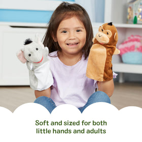 Melissa & Doug Safari Buddies giraffe puppet invites tall-tale storytelling and friendly interaction.
