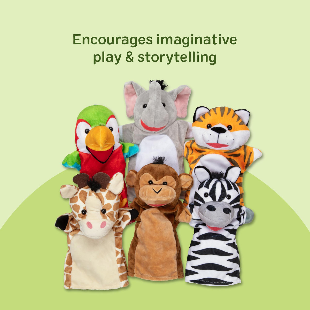 Melissa & Doug Safari Buddies monkey puppet encourages energetic pretend play and fine motor skills.