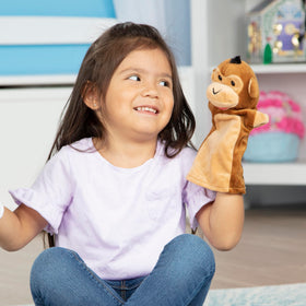 Melissa & Doug Safari Buddies tiger puppet boosts role-play confidence during pretend adventures.