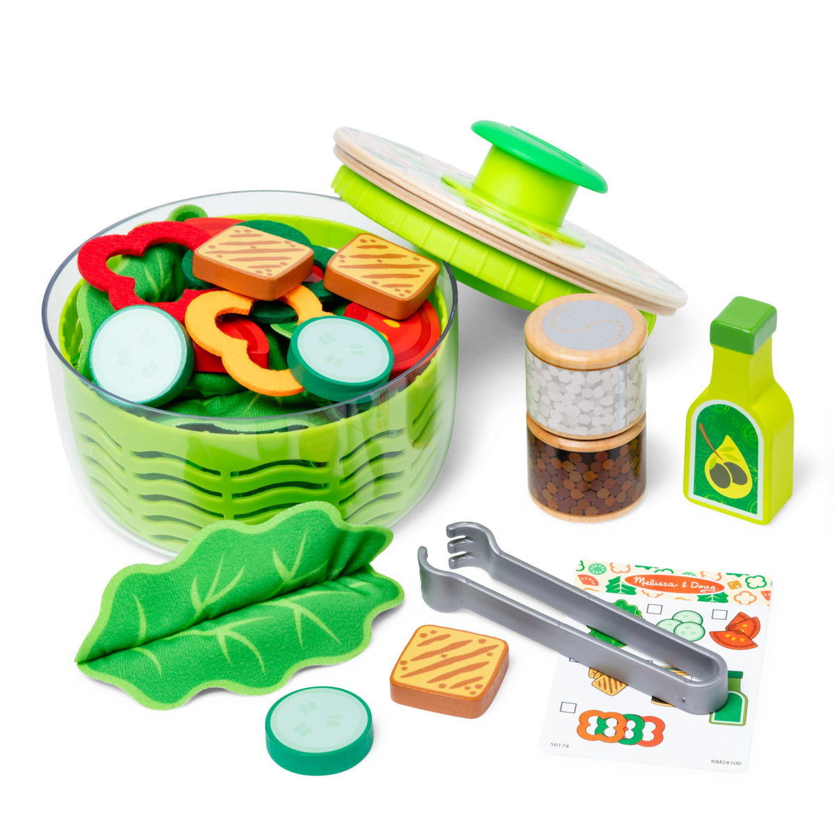 Melissa & Doug salad spinner with plush lettuce head for pretend kitchen play