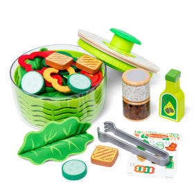 Melissa & Doug salad spinner with plush lettuce head for pretend kitchen play