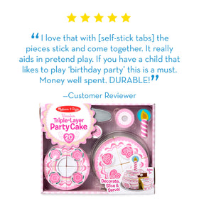 Self-stick tabs shown for easy assembly and teardown of cake sections.
