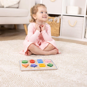 Melissa & Doug shapes puzzle includes eight shapes and printed names for quick learning