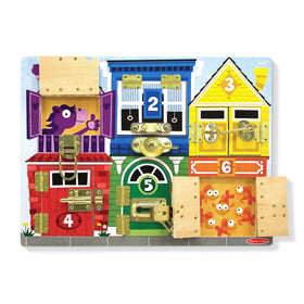 Melissa & Doug wooden texture: smooth-sanded surface for tactile exploration.