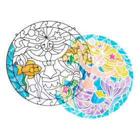 Melissa & Doug mermaid art completed in window light for luminous display