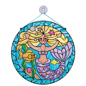 Melissa & Doug mermaids stained glass kit cover showing colorful stickers and frame