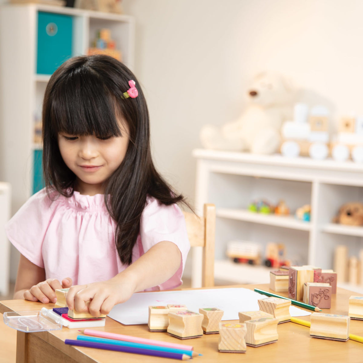 Melissa & Doug Stamp-a-Scene contoured wooden handles for easy stamping