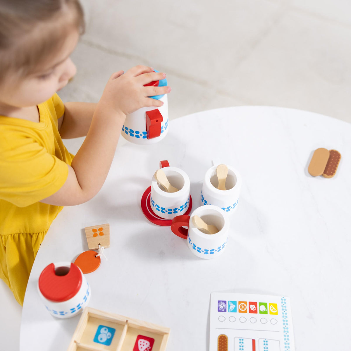 Melissa & Doug tea set cups for pretend serving and sharing with friends.