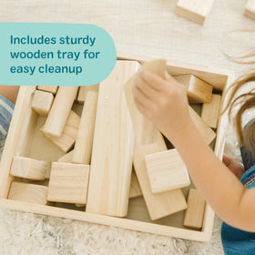 Storage tray neatly holds blocks after playtime