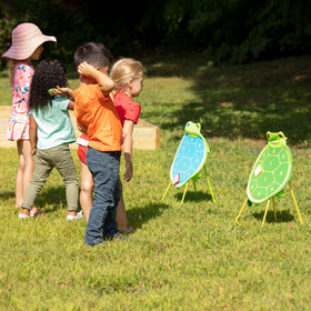 Outdoor setup showing portable play with Melissa & Doug Sunny Patch Dilly Dally Turtle Target Action Game