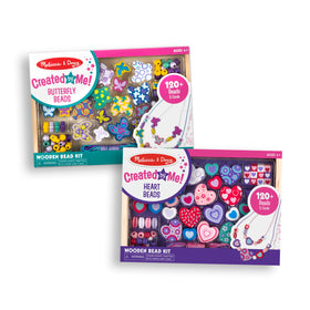 Close-up of Melissa & Doug Sweet Hearts and Butterfly Friends beads in coordinating colors
