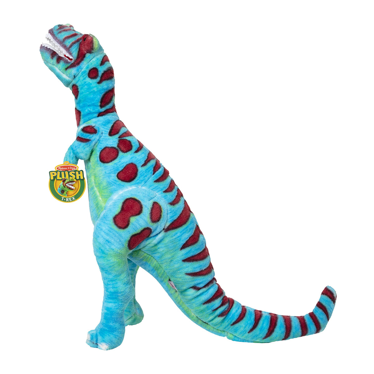 Bold colors and dinosaur design of Melissa & Doug plush.