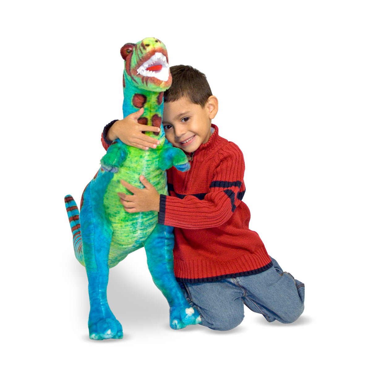 Room-ready blue T-Rex plush for playroom decor and playtime.