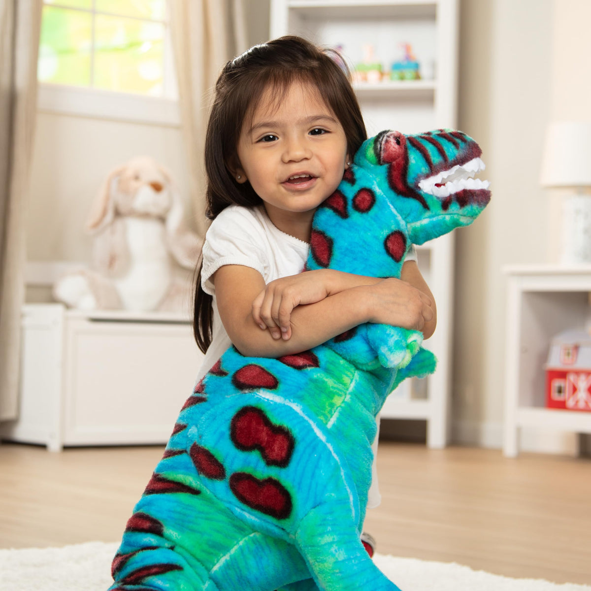 Close-up of Melissa & Doug T-Rex plush fabric and color.