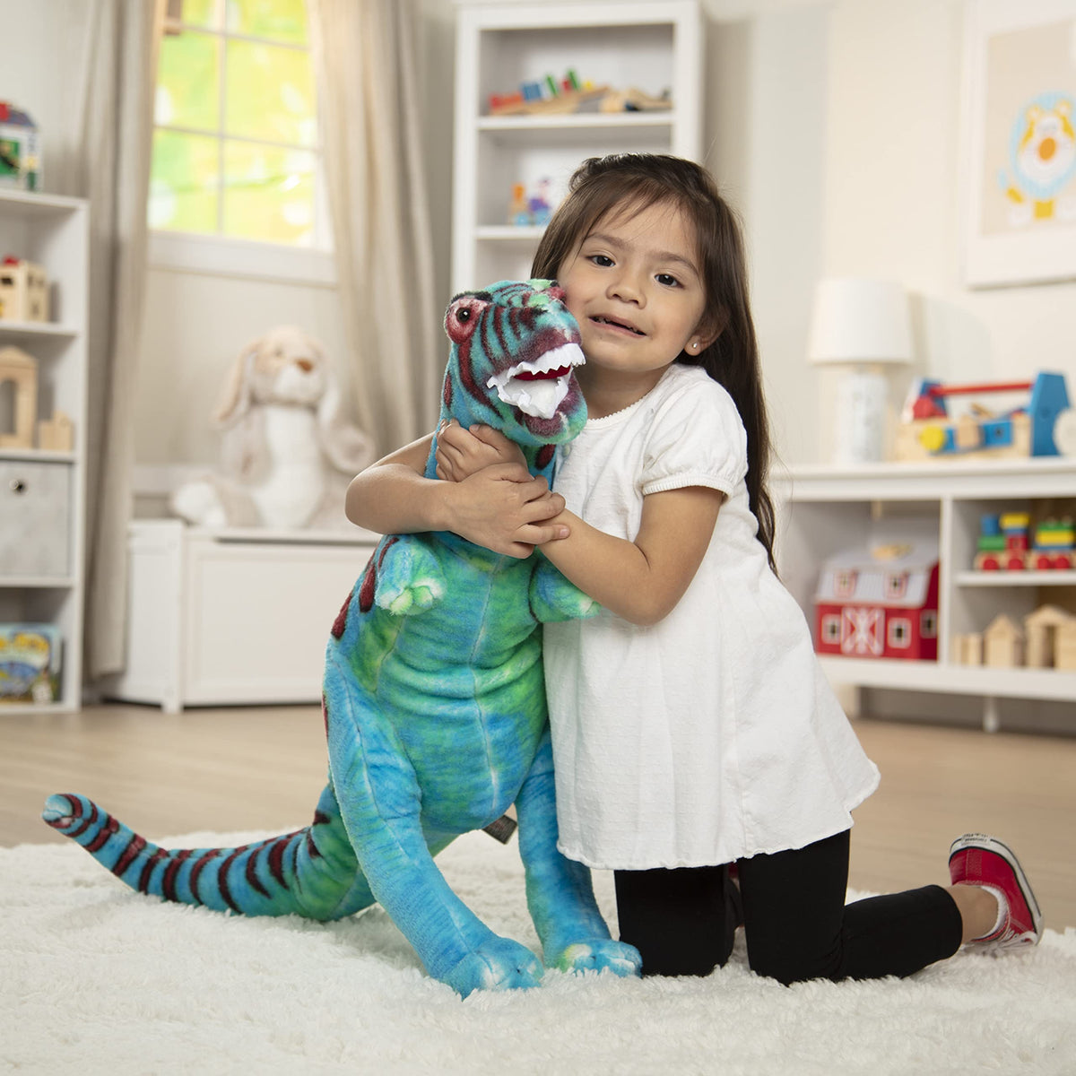 T-Rex plush stands on two feet for lifelike stance.