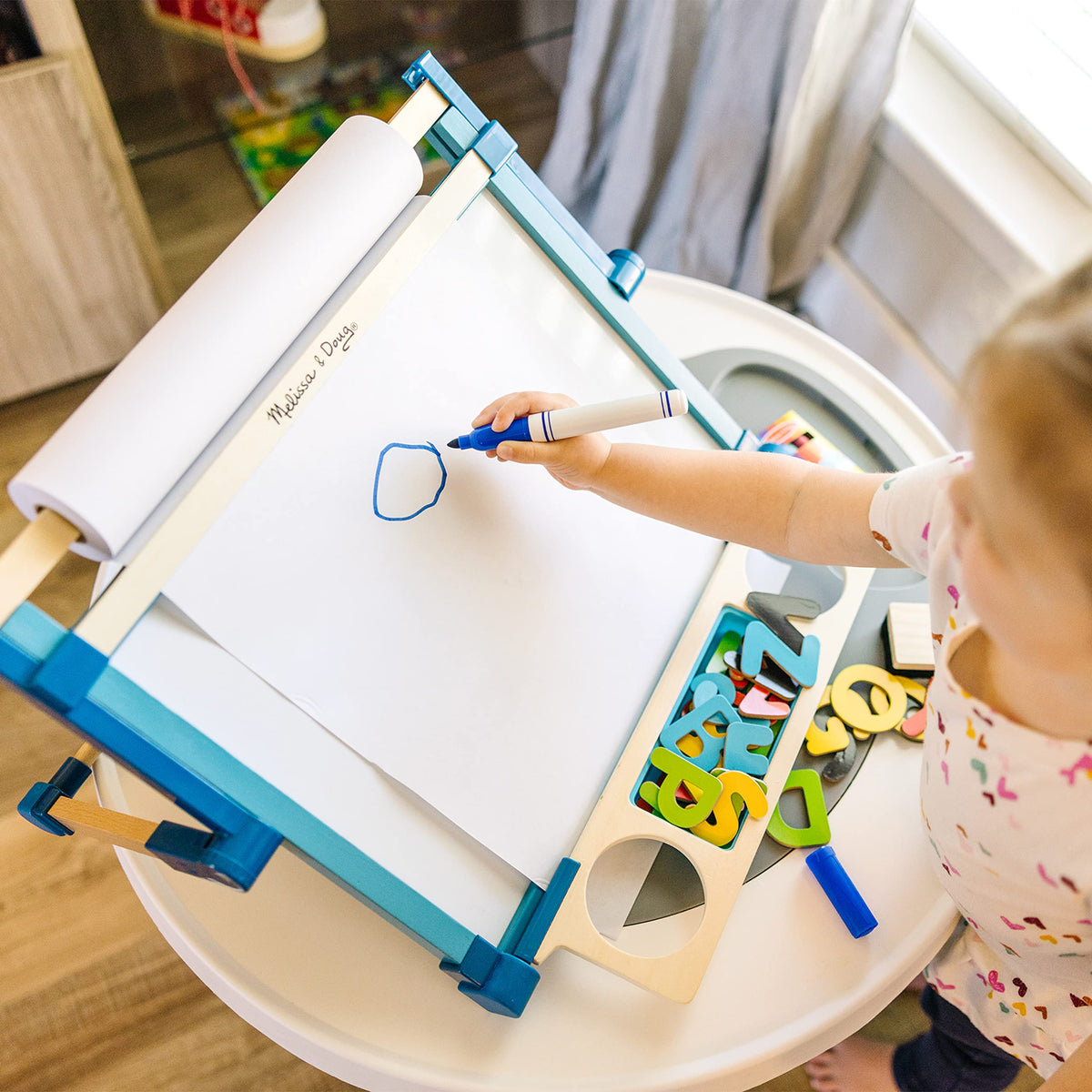 Tabletop art with Melissa & Doug paper rolls on any surface