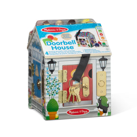 Melissa and Doug Take-Along Doorbell Dollhouse featuring four poseable dolls