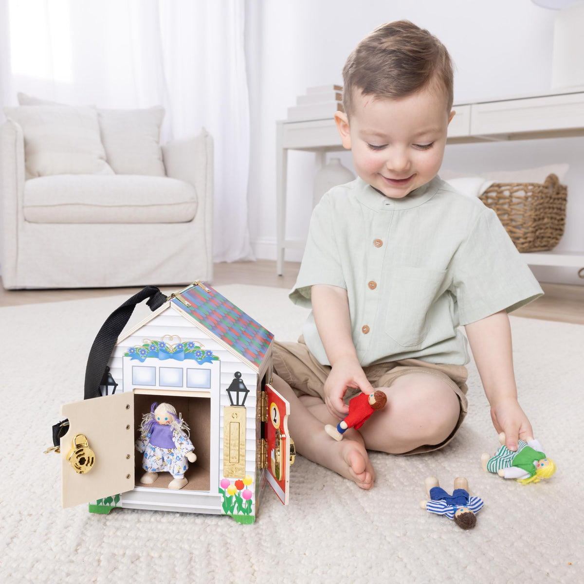 Melissa and Doug Take-Along Doorbell Dollhouse doorbells side view with bells