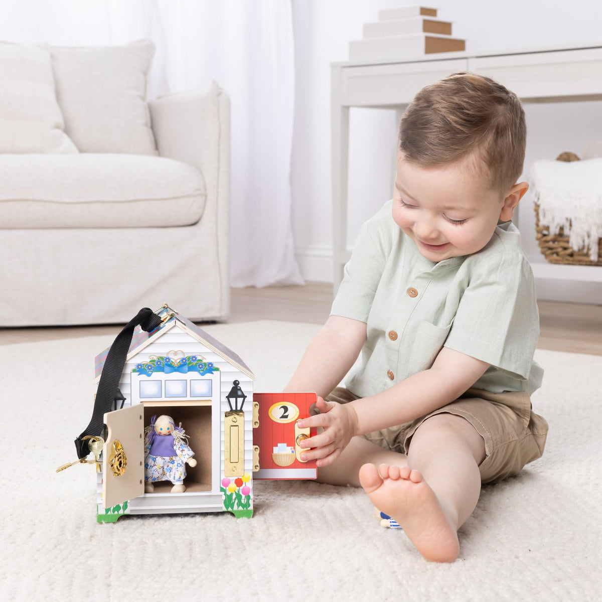 Melissa and Doug Take-Along Doorbell Dollhouse sturdy wooden construction