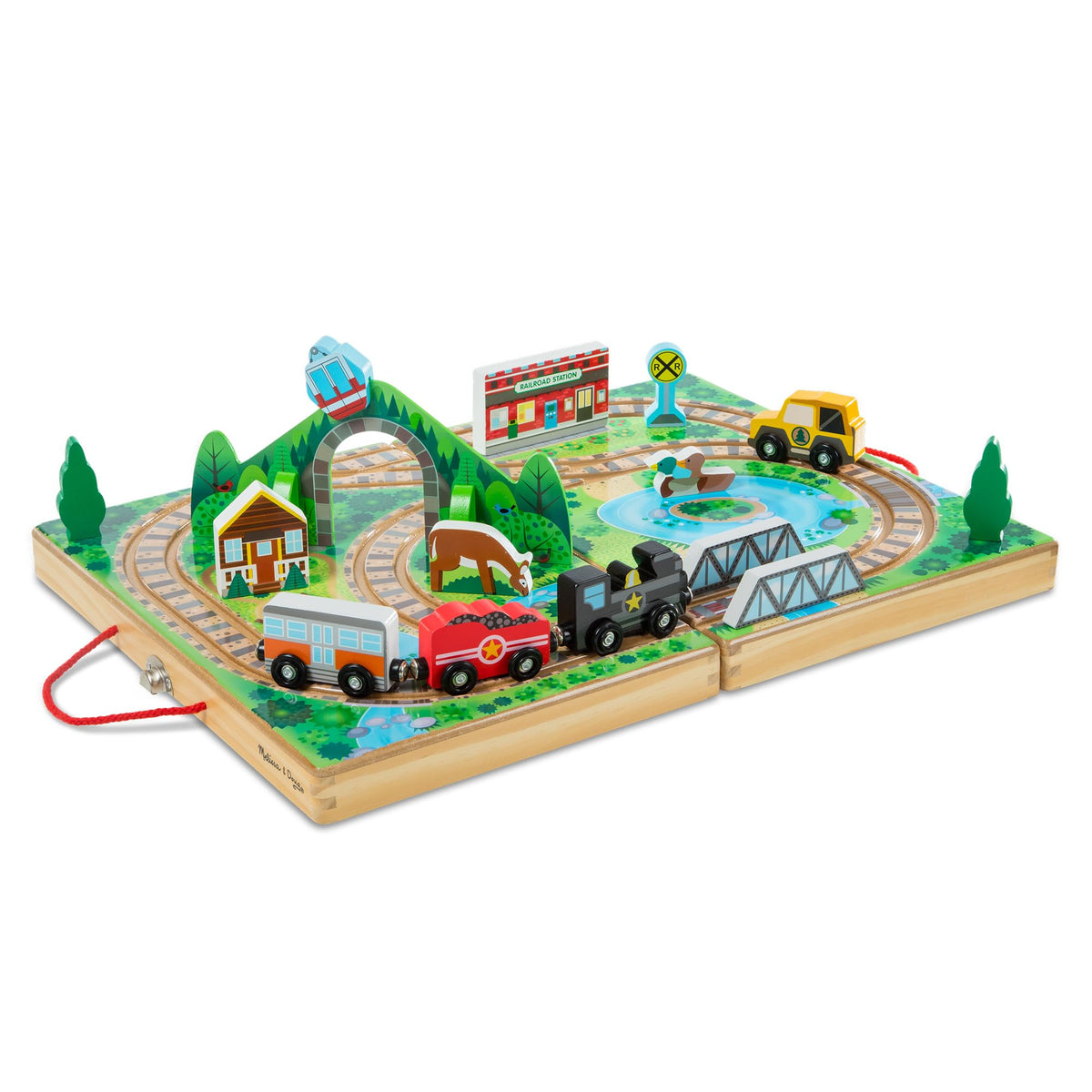 Melissa & Doug Take-Along Railroad open case for portable play and storage.