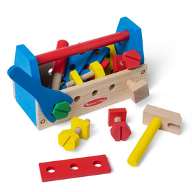 Melissa & Doug Take-Along Tool Kit wooden toolbox for imaginative construction play.
