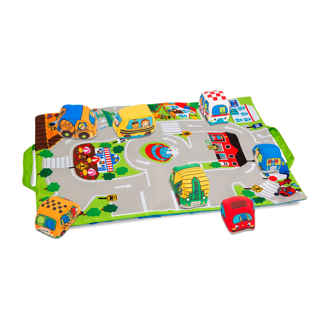 Melissa & Doug Take-Along Town Play Mat full view with town scene for screen-free play on the go.