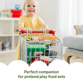 Melissa & Doug imaginative play moment showing child with cart and toys