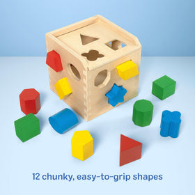 Toddlers enjoy hands-on, screen-free play with the Melissa & Doug shape sorter.