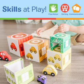 Town and tower setup for imaginative play by Melissa & Doug.