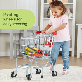 Melissa & Doug toy shopping cart push handle enabling easy steering for toddlers
