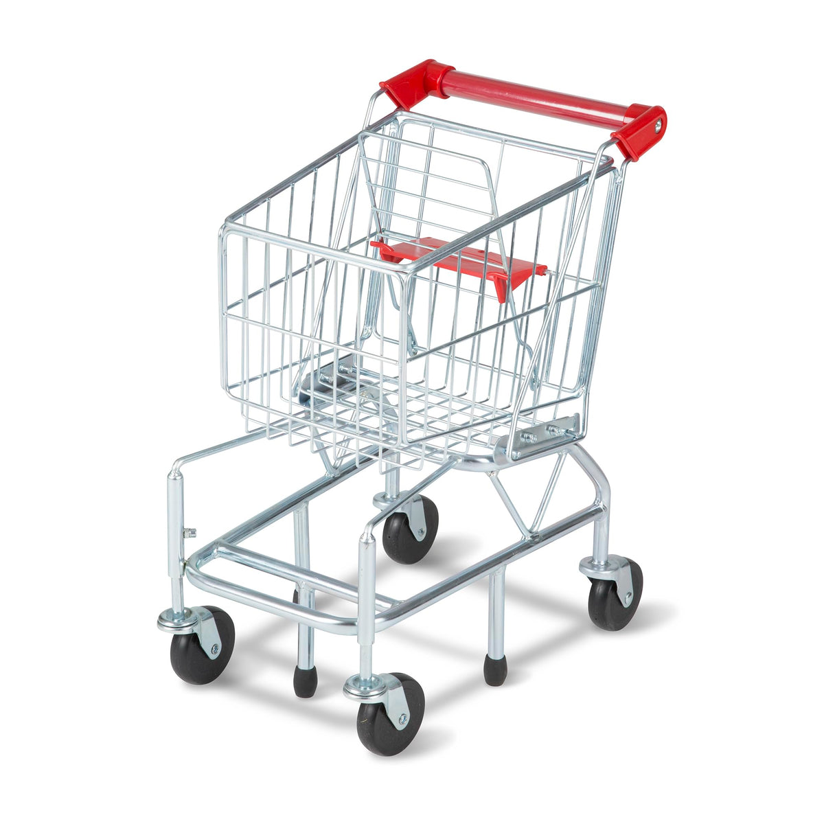 Melissa & Doug toy shopping cart with metal frame viewed from front for pretend shopping