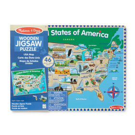 Melissa & Doug USA Map Puzzle back shows state facts for extended play.
