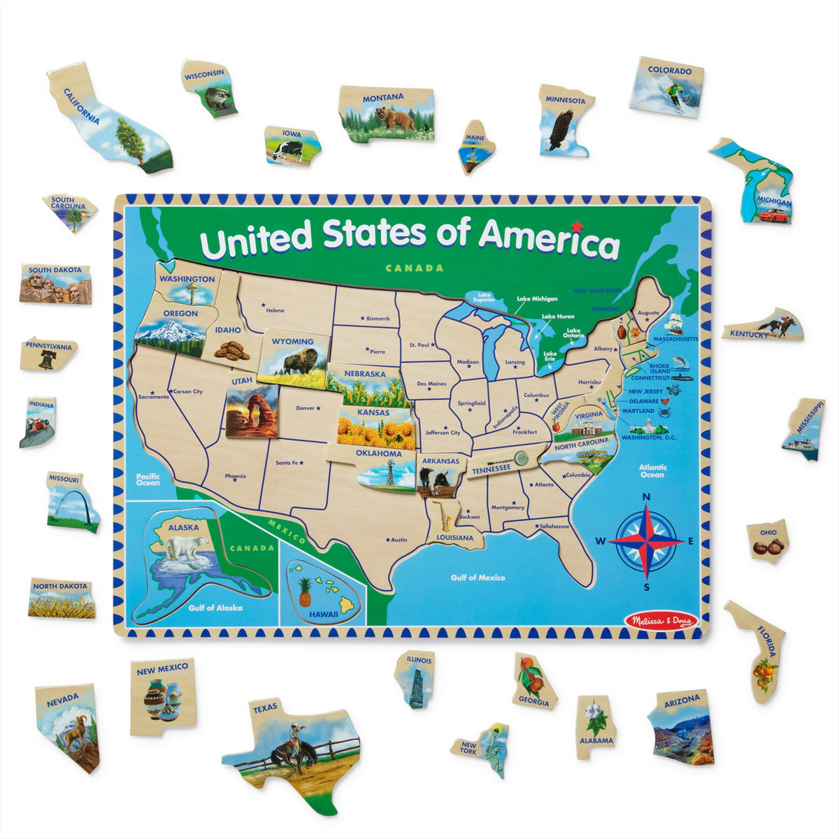 Colorful states on Melissa & Doug USA Map Puzzle boost recognition.