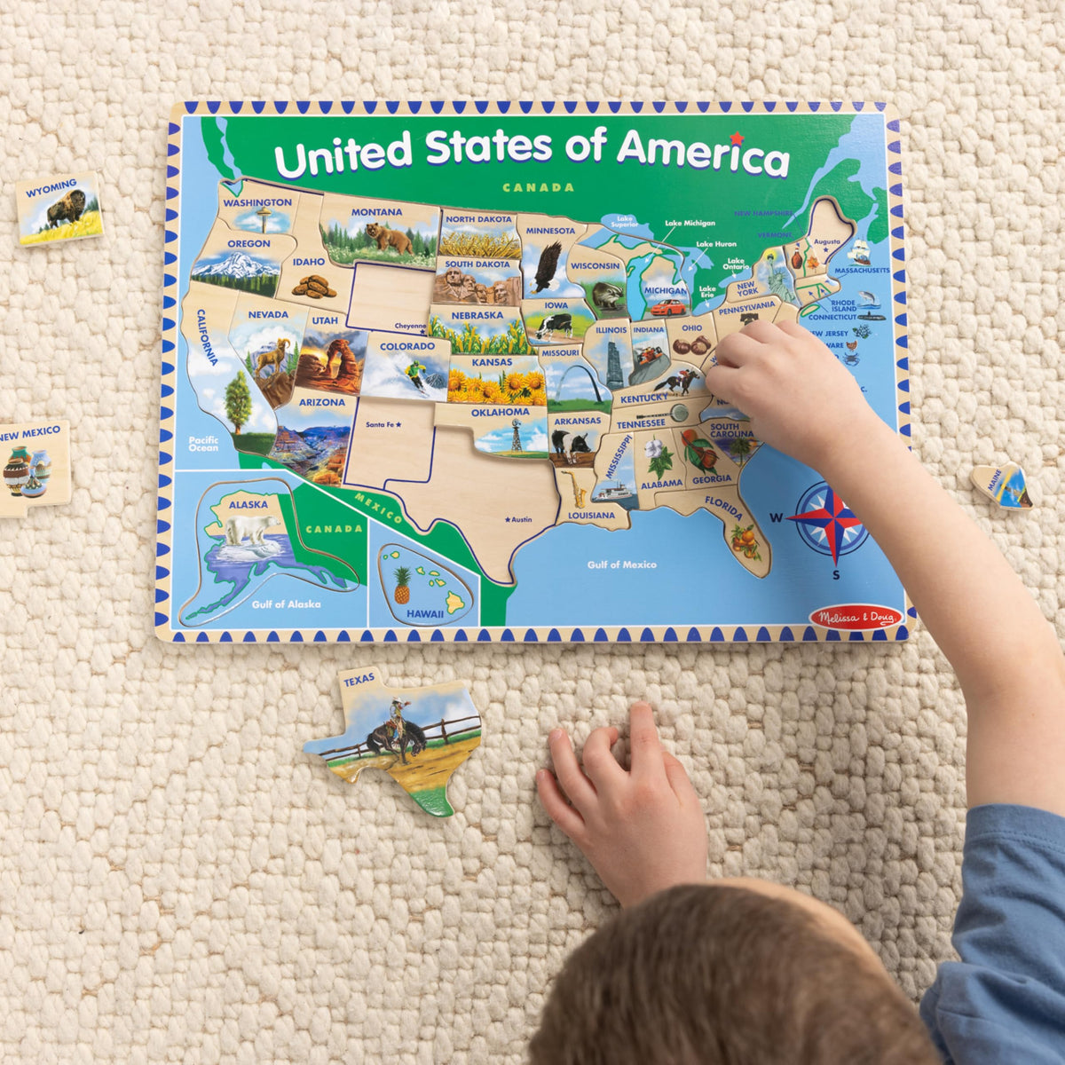 Gift-ready Melissa & Doug USA Map Puzzle for curious kids.