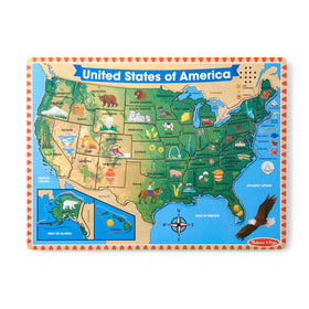 Melissa & Doug USA map sound puzzle board with state locations for learning.