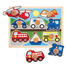 Melissa & Doug Vehicle Jumbo Knob Puzzle cover image showing eight colorful vehicles for early exploration
